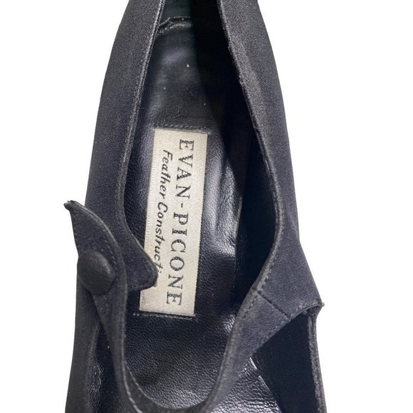 Evan Picone feather construction peep toe straps pumps black fabric vintage shoe - Picture 10 of 11